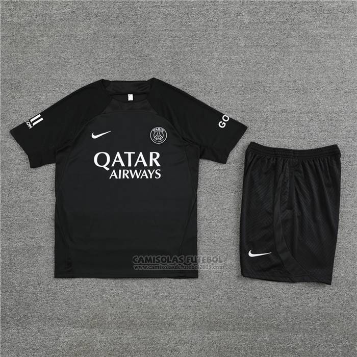 Fato de Treino Paris Saint-Germain Manga Curta 2022-2023 Preto - Calcas Curta